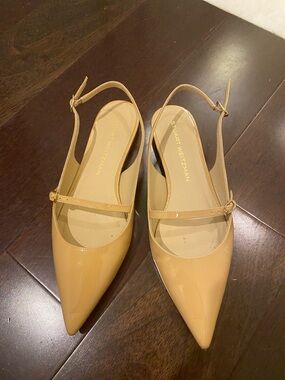 Stuart Weitzman Nude Patent Pointed Slingback Flats